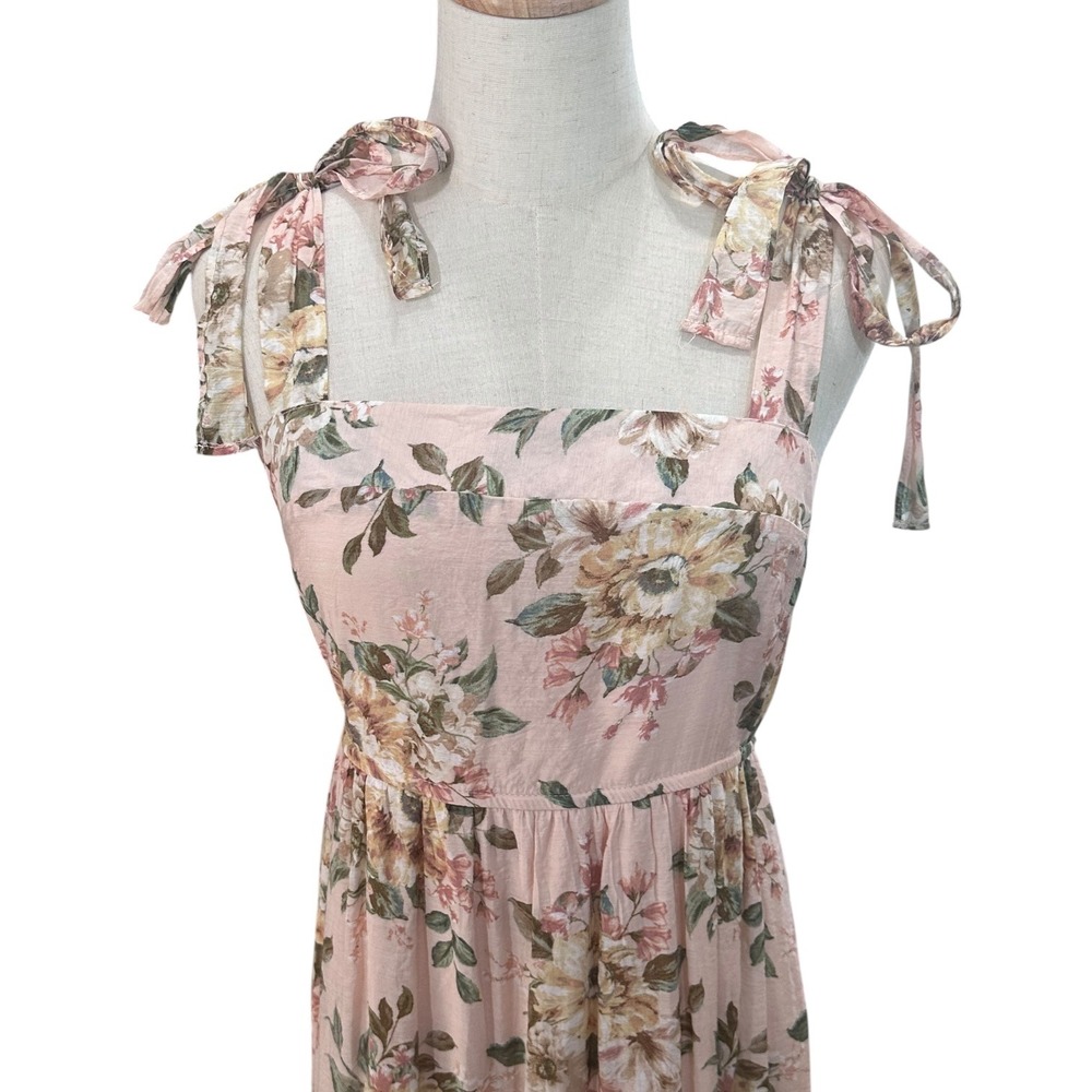 By the River Floral Midi Sundress Tiered Tie SZ M Soft Romantic Cottage Boho NWT